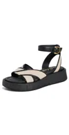 Sam Edelman Nylie Platform Ankle Strap Sandal Natural Black Linen Fabric In Natural/black