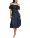 Sam Edelman Off The Shoulder A-line Satin Midi In Blue