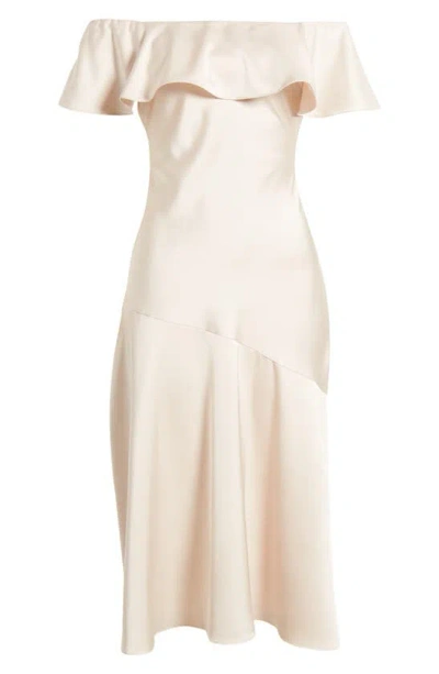 Sam Edelman Off The Shoulder A-line Satin Midi In Champagne