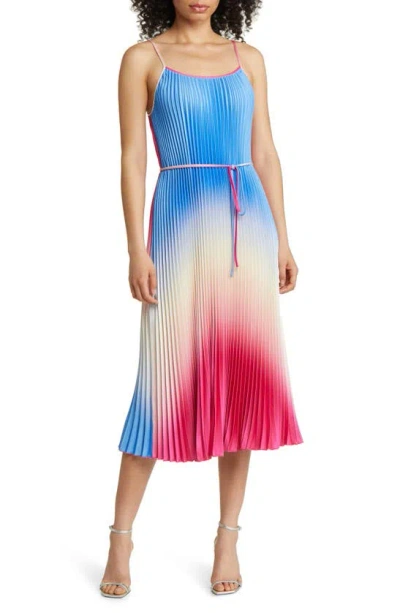 Sam Edelman Ombré Plissé Satin Midi Dress In Blue/ Pink