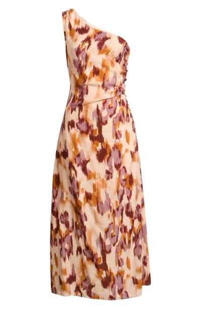 Sam Edelman One-shoulder Abstract Print Dress In Brown