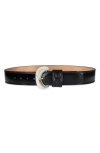 Sam Edelman Wide Width Double-e Loop Leather Belt In Black