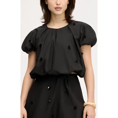 Sam Edelman Paillette Bubble Crop Top In Black