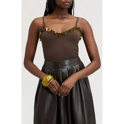 Sam Edelman Paillette Sweetheart Neck Tank In Brown