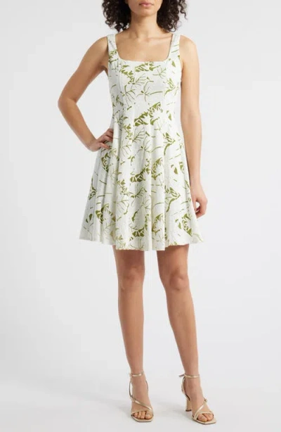 Sam Edelman Palm Jacquard Sleeveless Minidress In White/lime