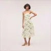 Sam Edelman Palm Jacquard Strapless Aline Midi Dres White/lime In Green