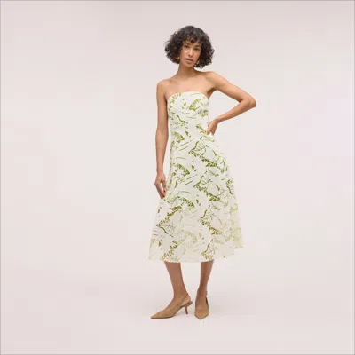 Sam Edelman Palm Jacquard Strapless Aline Midi Dres White/lime In Green