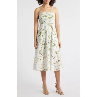 Sam Edelman Palm Jacquard Strapless Midi Dress