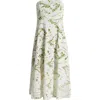 Sam Edelman Palm Jacquard Strapless Midi Dress In White/lime