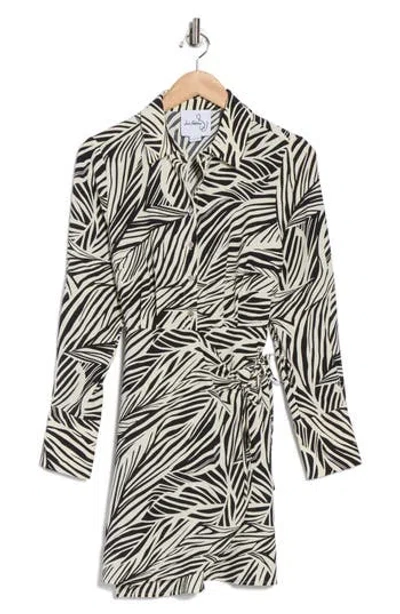 Sam Edelman Palm Print Long Sleeve Shirtdress In Gray