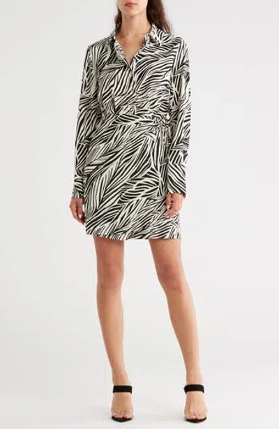 Sam Edelman Palm Print Long Sleeve Shirtdress In Gray