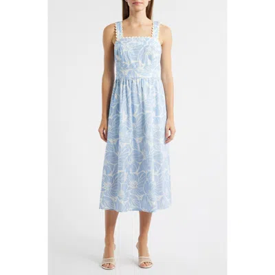 Sam Edelman Palm Print Stretch Cotton Midi Dress In Gray