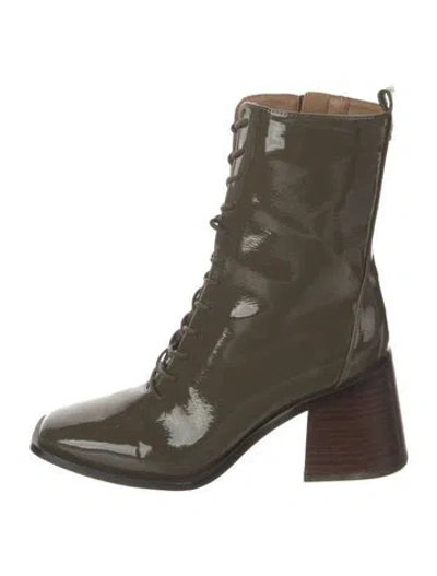 Pre-owned Sam Edelman Patent Leather Combat Boots In Green