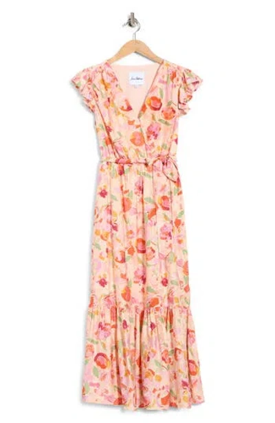 Sam Edelman Peach Print Cap Sleeve Maxi Dress In Multi
