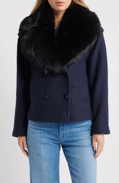 Sam Edelman Peacoat With Removable Faux Fur Collar In Blue