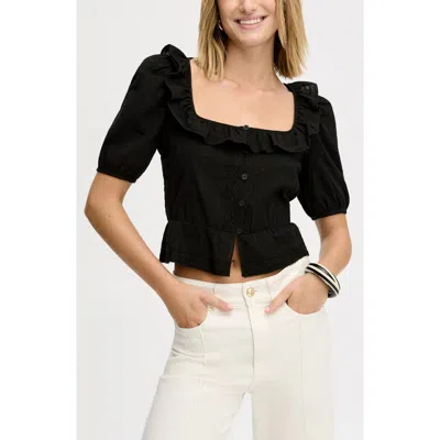 Sam Edelman Peasant Peplum Cotton Button-up Top In Black