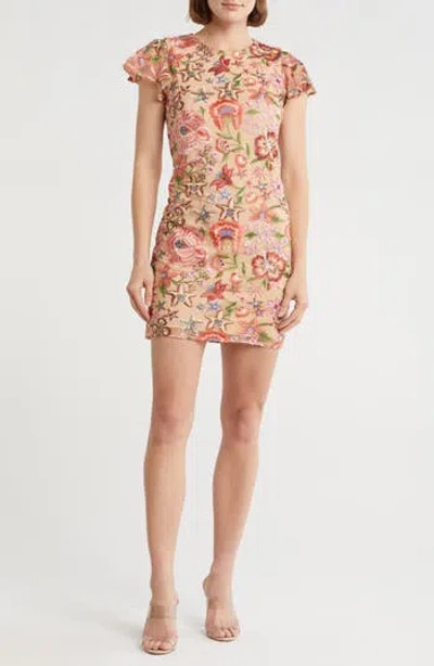 Sam Edelman Peony Floral Embroidered Cap Sleeve Dress