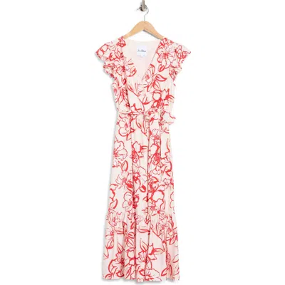 Sam Edelman Petal Sketch Cap Sleeve Maxi Dress In Red