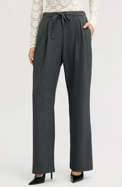 Sam Edelman Pinstripe Pleated Wide Leg Pants In Grey Pinstripe