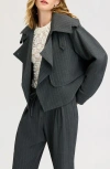 Sam Edelman Pinstriped Draped Jacket In Grey Pinstripe