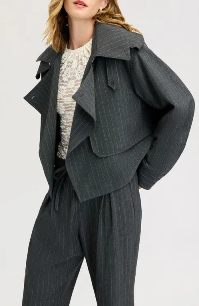 Sam Edelman Pinstriped Draped Jacket In Grey Pinstripe
