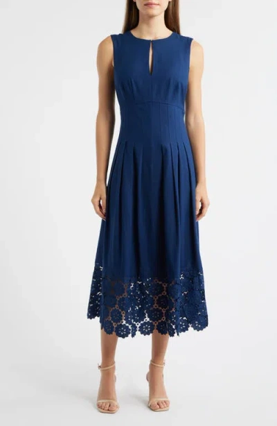 Sam Edelman Pintuck & Lace Detail Sleeveless Dress In Blue