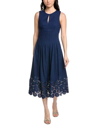 Sam Edelman Pintuck Linen-blend A-line Dress In Blue