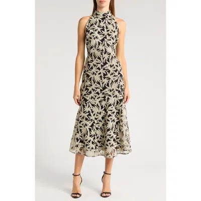 Sam Edelman Platinum Leafy Embroidered Maxi Dress In Platinum/black