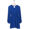 Sam Edelman Pleat Long Sleeve Minidress In Blue