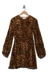 Sam Edelman Pleat Long Sleeve Minidress In Brown