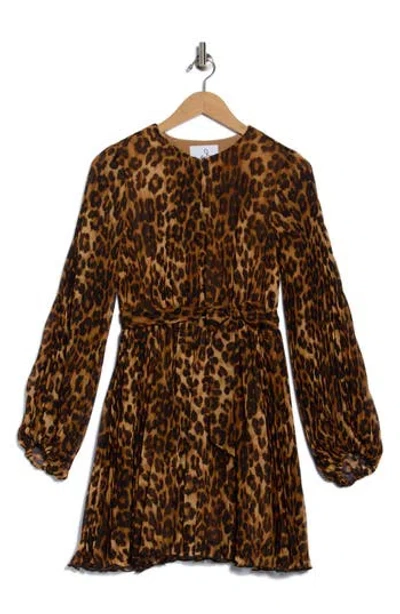 Sam Edelman Pleat Long Sleeve Minidress In Brown