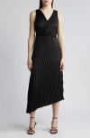sam edelman pleated asymmetric hem satin dress Esmeralda Blue Pleated Satin Asymmetrical Dress