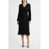 Sam Edelman Pleated Long Sleeve Chiffon Midi Dress In Black