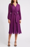 Sam Edelman Pleated Long Sleeve Dress In Eggplant