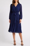 Sam Edelman Pleated Long Sleeve Dress In Navy