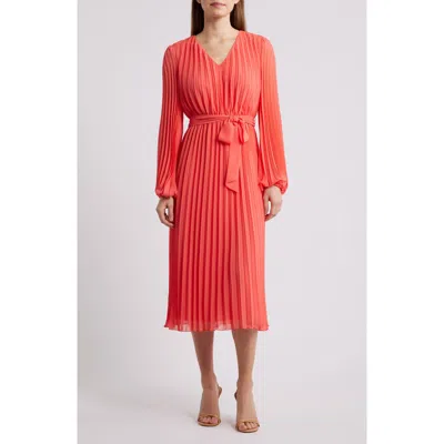 Sam Edelman Pleated Long Sleeve Dress In Orange
