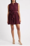 Sam Edelman Pleated Minidress In Burgundy