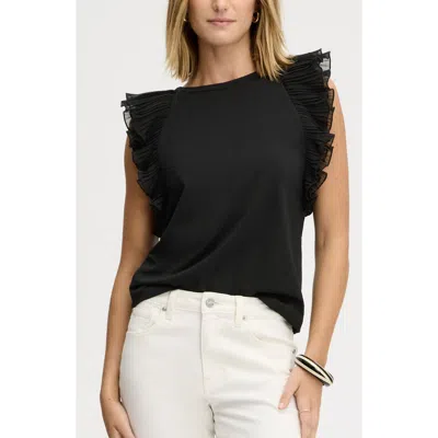 Sam Edelman Pleated Ruffle Sleeve Top In Black