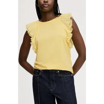 Sam Edelman Pleated Ruffle Sleeve Top In Yellow