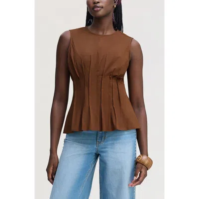 Sam Edelman Pleated Sleeveless Top In Brown