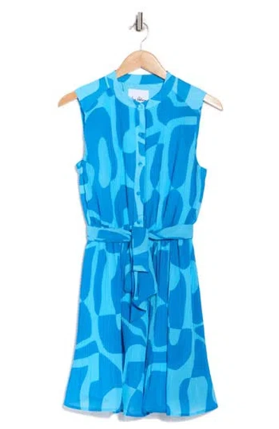 Sam Edelman Pleated Tie Waist Dress In Blue