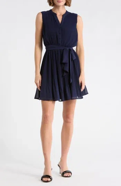Sam Edelman Pleated Tie Waist Dress In Blue