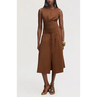 Sam Edelman Pleated Waist Sleeveless Midi Dress In Brown