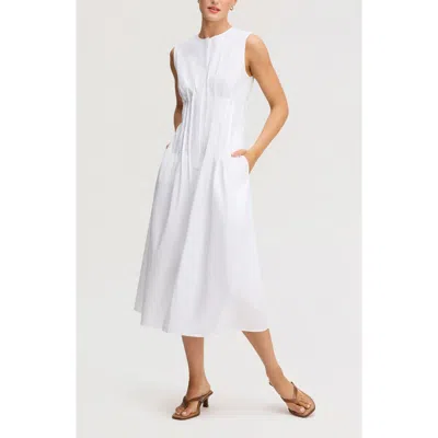 Sam Edelman Pleated Waist Sleeveless Midi Dress In White