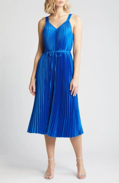 Sam Edelman Plissé Tie Waist Satin Dress In Cobalt