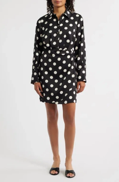 Sam Edelman Polka Dot Long Sleeve Faux Wrap Shirtdress In Multi