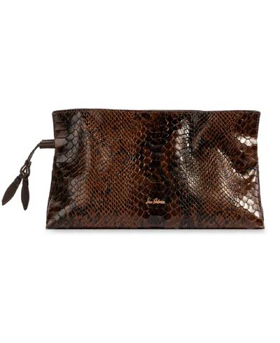 Sam Edelman Poppy Oversized Removable Crossbody Strap Leather Medium Clutch Handbag In Brown