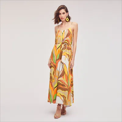 Sam Edelman Printed Palm Trapeze Maxi Dress Natural Mutli In Beige