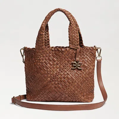 Sam Edelman Priya Small Woven Tote Brandy In Brown