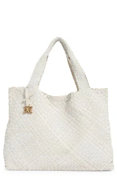 Sam Edelman Priya Woven Leather Tote Bag In White